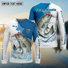 Maxcorners Striped Bass Fishing White Fin Blue Paint Pattern Sport Custom Name & Team Name 3D Shirts