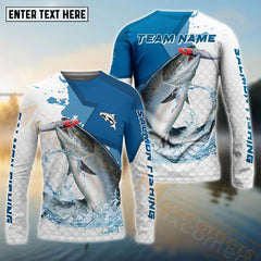 Maxcorners Salmon Fishing White Fin Blue Paint Pattern Sport Custom Name & Team Name 3D Shirts