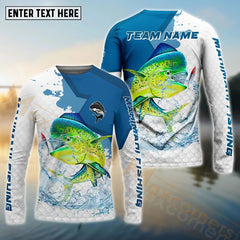 Maxcorners Mahi-Mahi Fishing White Fin Blue Paint Pattern Sport Custom Name & Team Name 3D Shirts