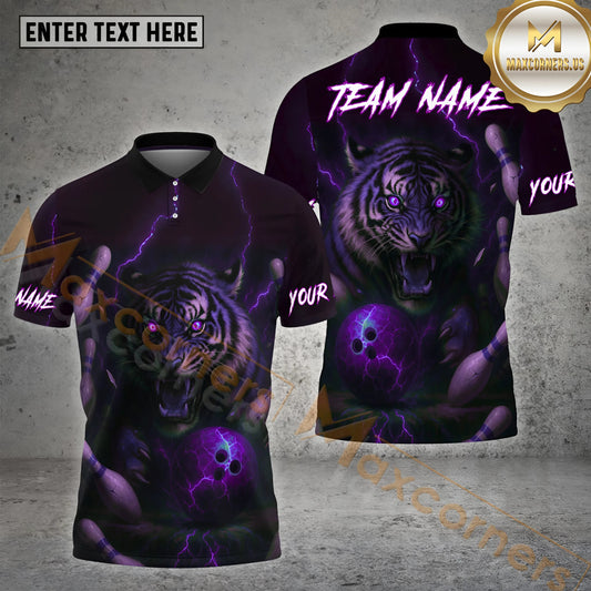 Maxcorners Bowling Tiger Thunder Pattern Multicolor Options Personalized Name, Team Name 3D Shirt (4 Colors)