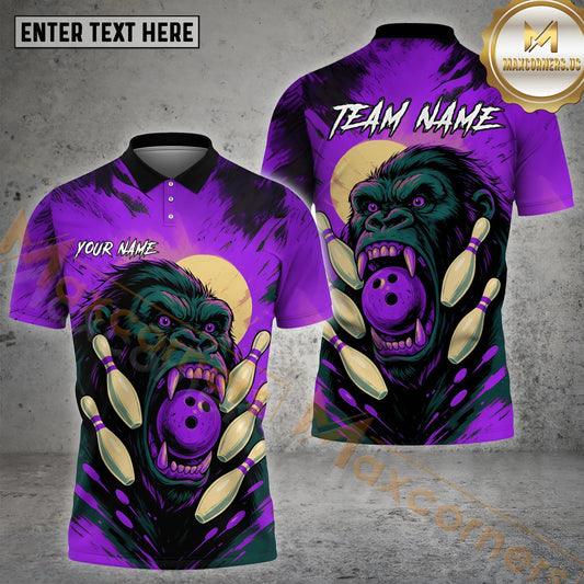 Maxcorners Bowling & Pins Moon Kong Pattern Multicolor Options Personalized Name, Team Name 3D Shirt (4 Colors)
