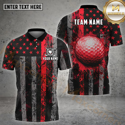 Maxcorners Golf Retro Flag Of USA  Multicolor Options Personalized Name, Team Name 3D Shirt (4 Colors)
