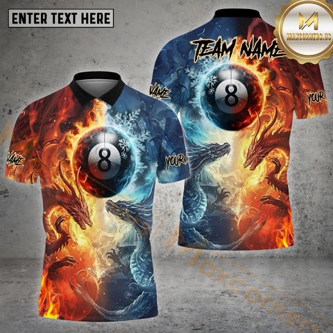 Maxcorners 8 Pool Fire And Water Dragon  Billiard Jersey Multicolor Options Personalized Name, Team Name 3D Shirt (4 Colors)