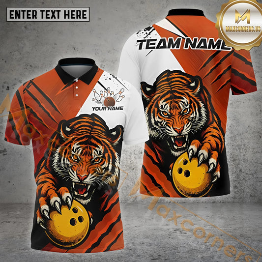 Maxcorners Tiger Bowling Ball & Pins With Claw Strike Design Multicolor Options Personalized Name, Team Name 3D Shirt (4 Colors)