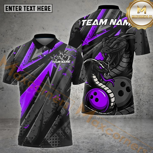 Maxcorners Cobra Bowling Shirt With Lightning Pattern Multicolor Options Personalized Name, Team Name 3D Shirt (4 Colors)