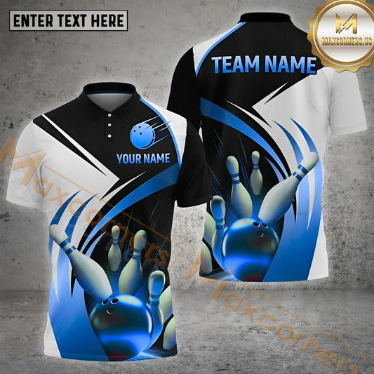 Maxcorners Gold Strike Bowling Shirt With Pins & Ball Graphic Multicolor Options Personalized Name, Team Name 3D Shirt (4 Colors)
