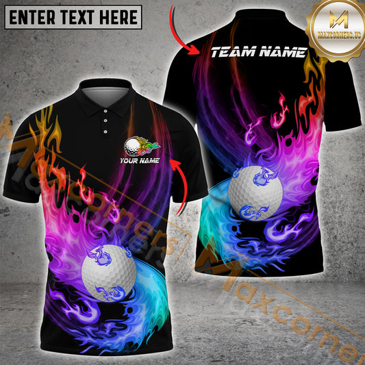 Maxcorners Flame Golf Ball Golf Pattern  Multicolor Options Personalized Name, Team Name 3D Shirt (6 Colors)