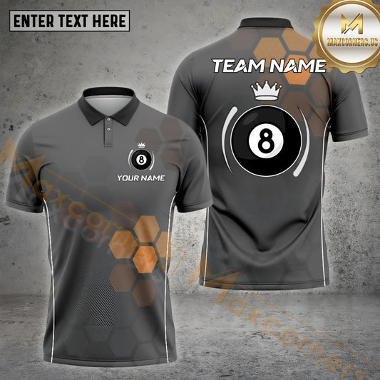 Maxcorners Billiards Shirt Crowned 8 Ball Honeycomb Pattern Multicolor Options Personalized Name, Team Name 3D Shirt (4 Colors)
