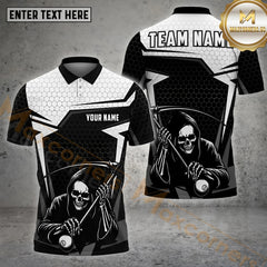 Maxcorners Billiard Black Pattern Grim Reaper 8 Ball Shadow Personalized Name, Team Name 3D Shirt