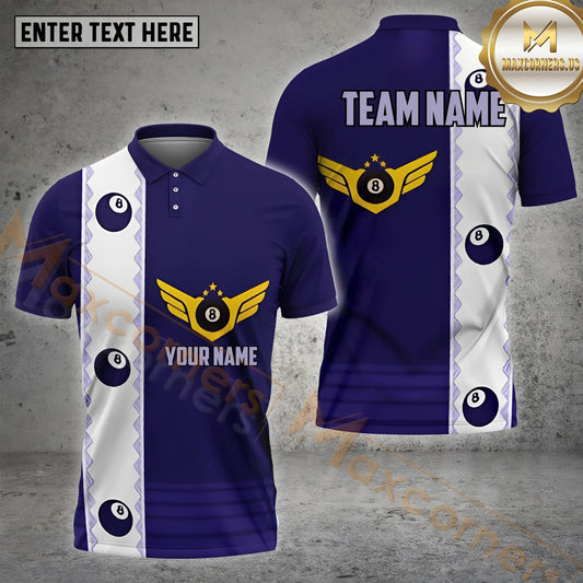 Maxcorners Billiard  Winged 8 Ball Star Crest Multicolor Options Personalized Name, Team Name 3D Shirt (4 Colors)