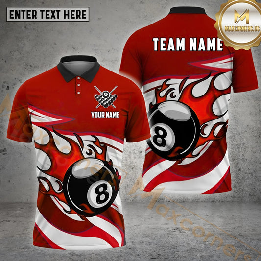 Maxcorners Billiard  Fire 8 Ball Line Multicolor Options Personalized Name, Team Name 3D Shirt (4 Colors)