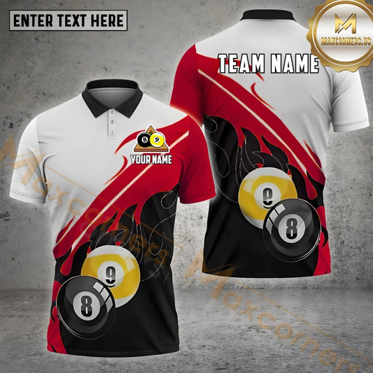 Maxcorners Billiard  8 9 Ball Gold Flames Multicolor Options Personalized Name, Team Name 3D Shirt (4 Colors)