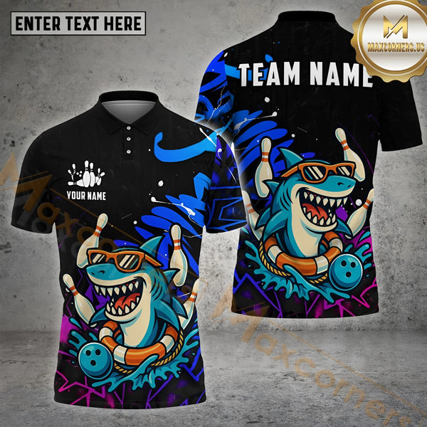 Maxcorners Bowling Shark Street Vibe Personalized Name, Team Name 3D Shirt