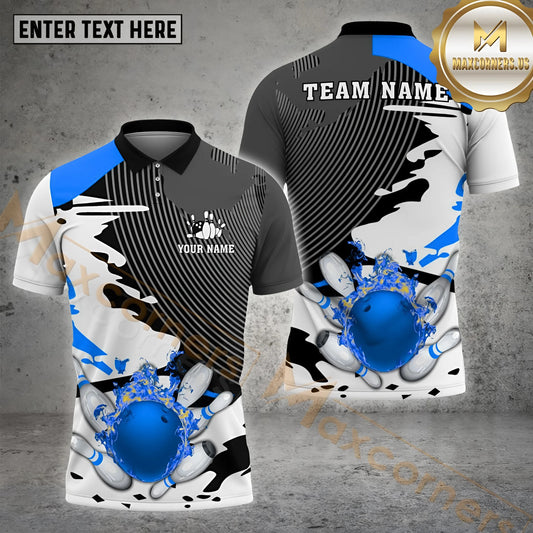 Maxcorners Bowling Fiery Spin Pattern Multicolor Options Personalized Name, Team Name 3D Shirt (4 Colors)