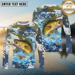 Maxcorners Walleye Fishing White Hooked on Victory Personalized Name, Team Name Long Sleeve Shirt