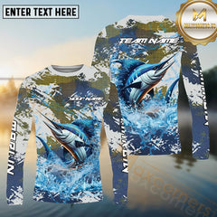 Maxcorners Marlin Fishing White Hooked on Victory Personalized Name, Team Name Long Sleeve Shirt