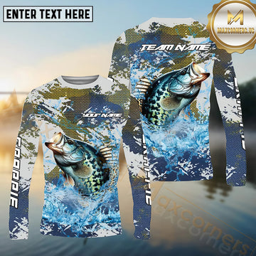 Maxcorners Crappie Fishing White Hooked on Victory Personalized Name, Team Name Long Sleeve Shirt