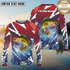 Maxcorners Walleye Fishing Red Fury Pattern Sport Jersey Personalized Name, Team Name Long Sleeve Shirt