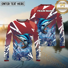 Maxcorners Marlin Fishing Red Fury Pattern Sport Jersey Personalized Name, Team Name Long Sleeve Shirt
