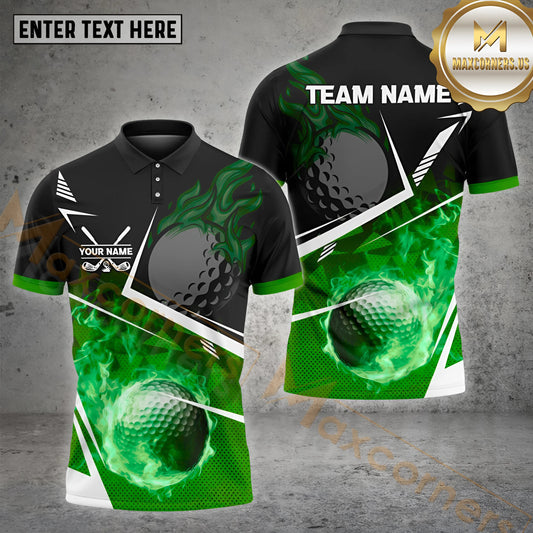 Maxcorners Golf Ball Flame Pattern Multicolor Options Customized Name, Team Name 3D Shirts (4 Colors)