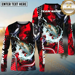 Maxcorners Salmon Fishing Red 3D Splash Art Pattern Sport Jersey Personalized Name, Team Name Long Sleeve Shirt