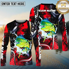 Maxcorners Mahi-Mahi Fishing Red 3D Splash Art Pattern Sport Jersey Personalized Name, Team Name Long Sleeve Shirt
