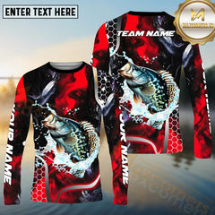 Maxcorners Crappie Fishing Red 3D Splash Art Pattern Sport Jersey Personalized Name, Team Name Long Sleeve Shirt