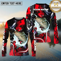 Maxcorners Striped Bass Fishing Red 3D Splash Art Pattern Sport Jersey Personalized Name, Team Name Long Sleeve Shirt