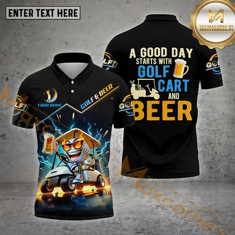 Maxcorners Beer Golf Shirt Lightning Ballcart Quote Options Personalized Name 3D Shirt