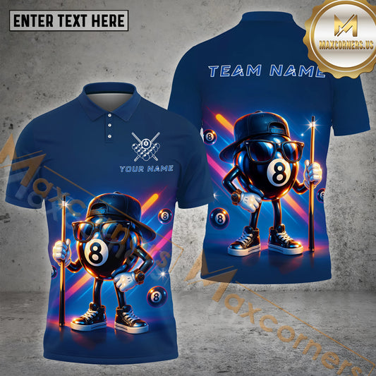 Maxcorners Billiards Shirt Cool 8 Ball Cue Glow Effect Multicolor Options Personalized Name, Team Name 3D Shirt (4 Colors)