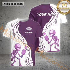 Maxcorners Pickleball Skeleton Customized Name 3D Shirt (4 Colors)