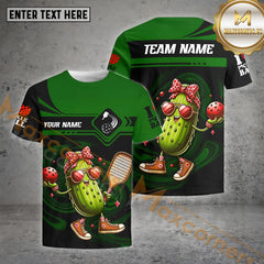 Maxcorners Pink Love Pickleball Funny Customized Name 3D Shirt (4 Colors)