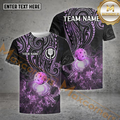 Maxcorners  Personalized Name and Team name Black And Blue Tribal Pickleball 3D Shirt