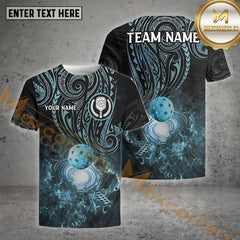 Maxcorners  Personalized Name and Team name Black And Blue Tribal Pickleball 3D Shirt