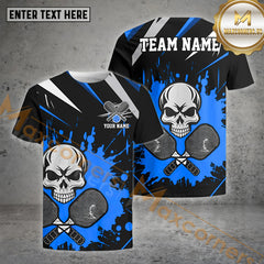 Maxcorners  Pickleball Skull Jersey Customized Name, Team Name 3D Shirt (4 Colors)