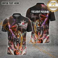 Maxcorners Bowling Shirt Thunder Tiger Strike Style Multicolor Options Personalized Name, Team Name 3D Shirt (4 Colors)