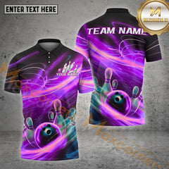 Maxcorners Bowling Shirt Thunder Flame Strike Style Multicolor Options Personalized Name, Team Name 3D Shirt (4 Colors)