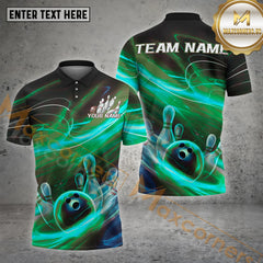 Maxcorners Bowling Shirt Thunder Flame Strike Style Multicolor Options Personalized Name, Team Name 3D Shirt (4 Colors)