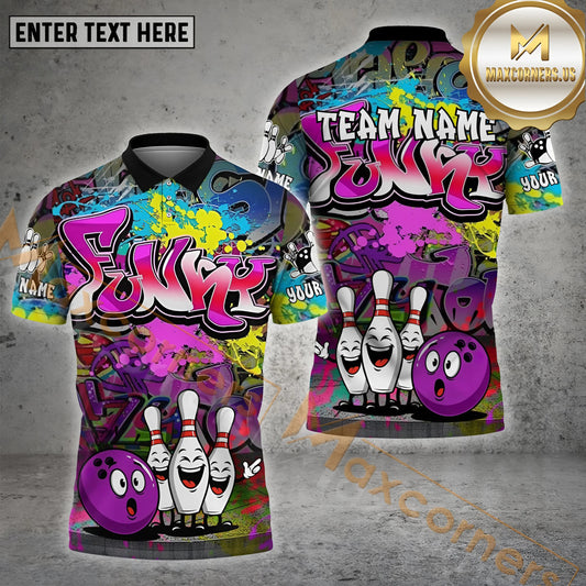 Maxcorners Funny Graffiti Bowling Crew Multicolor Options Personalized Name, Team Name 3D Shirt (4 Colors)