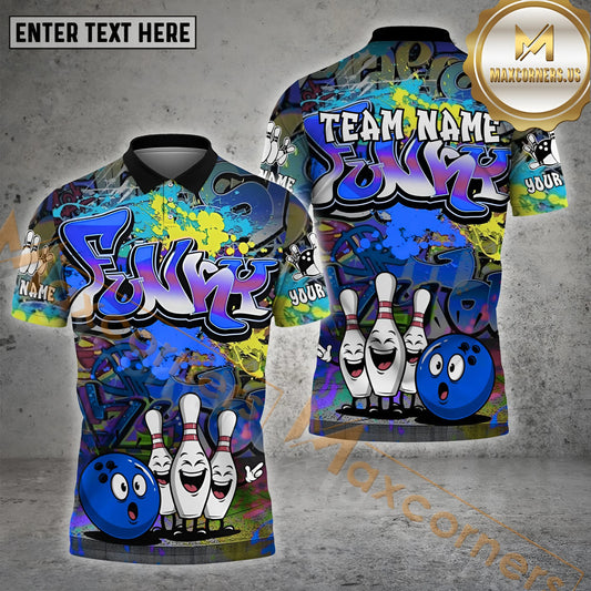 Maxcorners Funny Graffiti Bowling Crew Multicolor Options Personalized Name, Team Name 3D Shirt (4 Colors)