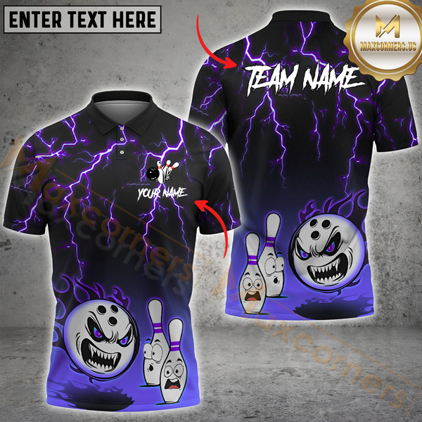 Maxcorners Bowling Funny Lightning Strike Multicolor Customized Name, Team Name 3D Shirts