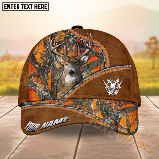 Maxcorners Deer Hunting Leather Camo Buck Design Multicolor Personalized Name 3D Cap (7 colors)