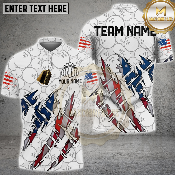 Maxcorners Bowling American Flag Scratch Torn Design Personalized Name 3D Unisex Shirt