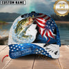Maxcorners Fishing Largemouth Bass USA Flag Custom Name Personalized Cap (12 Fish Species)