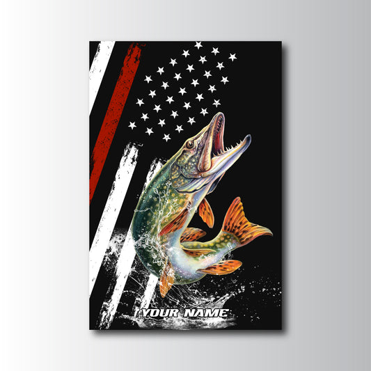 Maxcorners Northern Pike Fishing Dynamic Splash American Flag Design Personalized Name 3D Poster