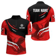 Maxcorners Custom Dart Team Shirt For Men With Crimson Phoenix On Black Linear Pattern LM1605