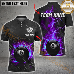 Maxcorners Ball 8 Pool Thunder Lightning Billiard Jersey Multicolor Options Personalized Name, Team Name 3D Polo Shirt
