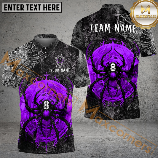 Maxcorners Pool 8 Spider Grunge Web Billiard Jersey Multicolor Options Personalized Name, Team Name 3D Polo Shirt 6 Colors)