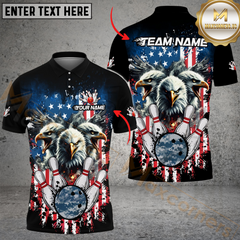 Maxcorners Bowling American Eagle Camo Ball USA Flag Multicolor Customized Name, Team Name 3D Polo Shirt