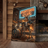 Maxcorners Deer Drummer in Hunting Club with Neon Lights Wrapped Canvas